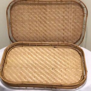 Natural Bamboo Woven Tray Set of 4 used good condition made in Taiwan